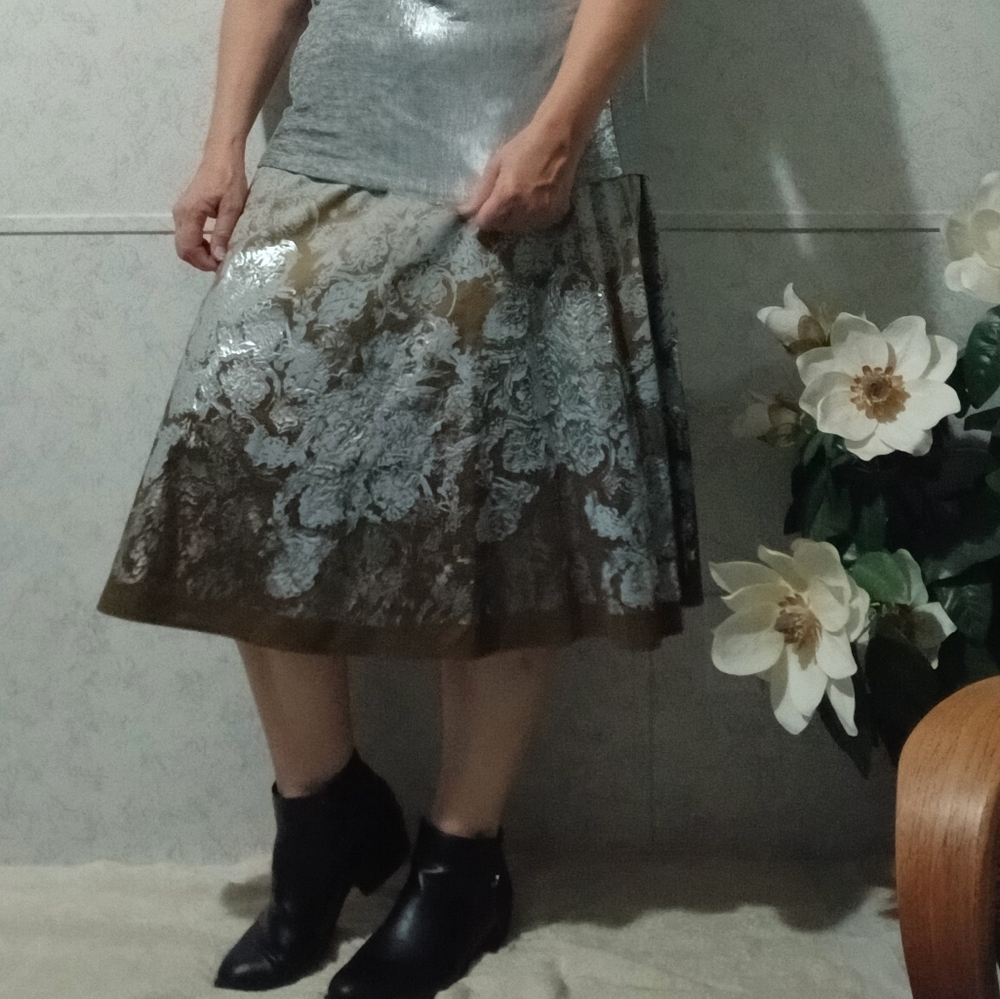 Isda & Co, Size 4, Ombre Tan/Coffee/Lt Aqua Grey, Metallic, A-line Skirt, Cotton